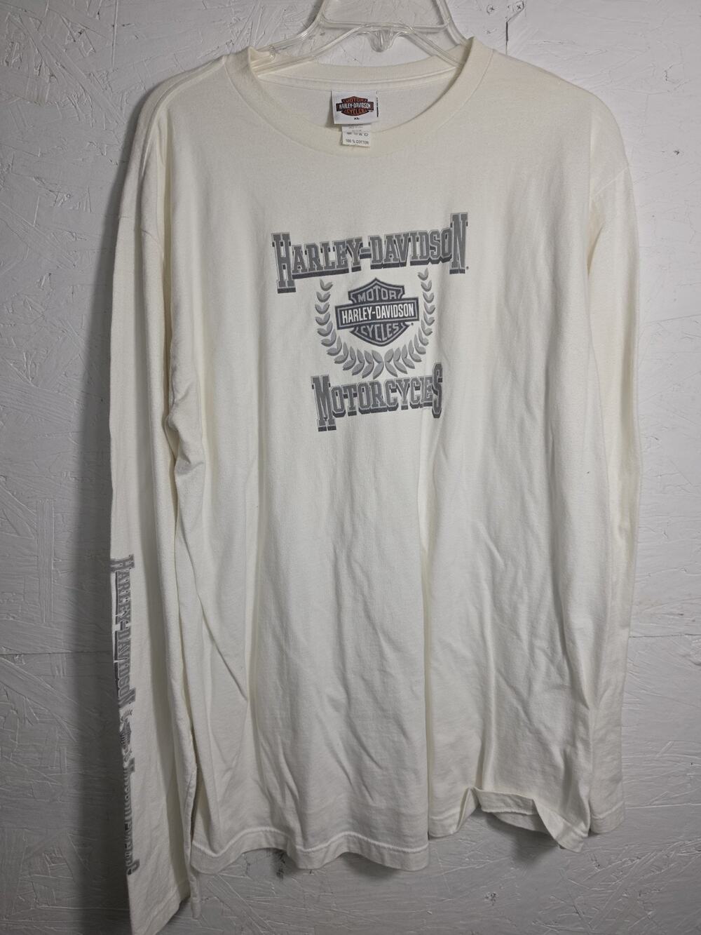 Harley Davidson Long Sleeve Shirt White Graphic Design Front And Back Size XL